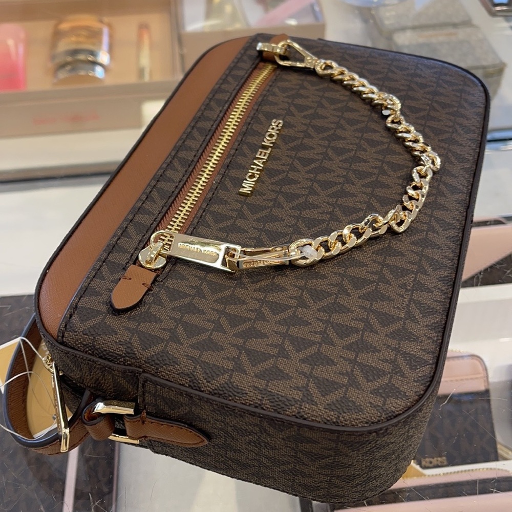 Michael Kors Jet Set Item Large East West Zip Chain MK Signature Crossbody Bag - Picture 15 of 16